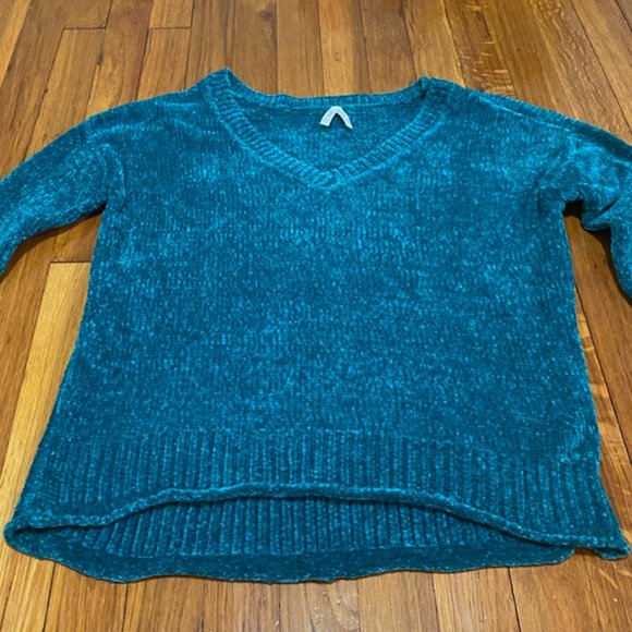 LAST CHANCE - Mudd Teal Chenile V-Neck Sweater XXS - Picture 4 of 6